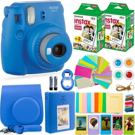 FujiFilm Instax Mini 9 Instant Camera + Fuji Instax Film (40 Sheets) + Accessories Bundle - Carrying Case, Color Filters, Photo Album, Stickers, Selfie Lens + MORE (Cobalt
