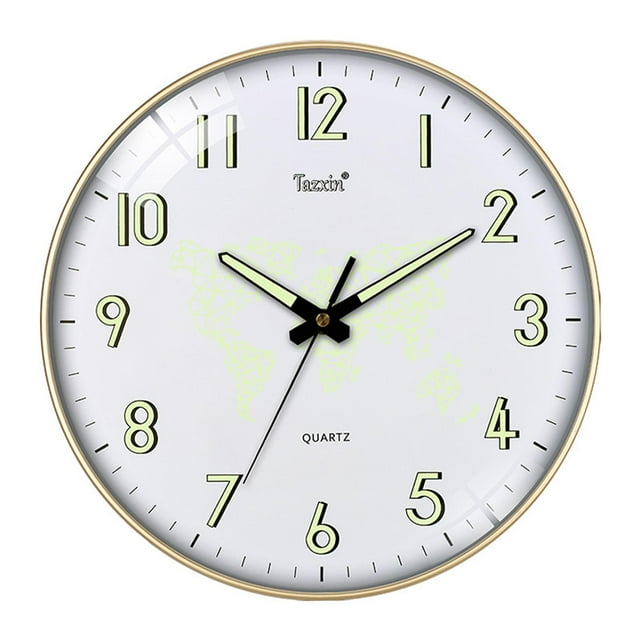 Reloj de pared luminoso y silencioso, redondo, de cuarzo, blanco, que brilla en la oscuridad Mapa blanco