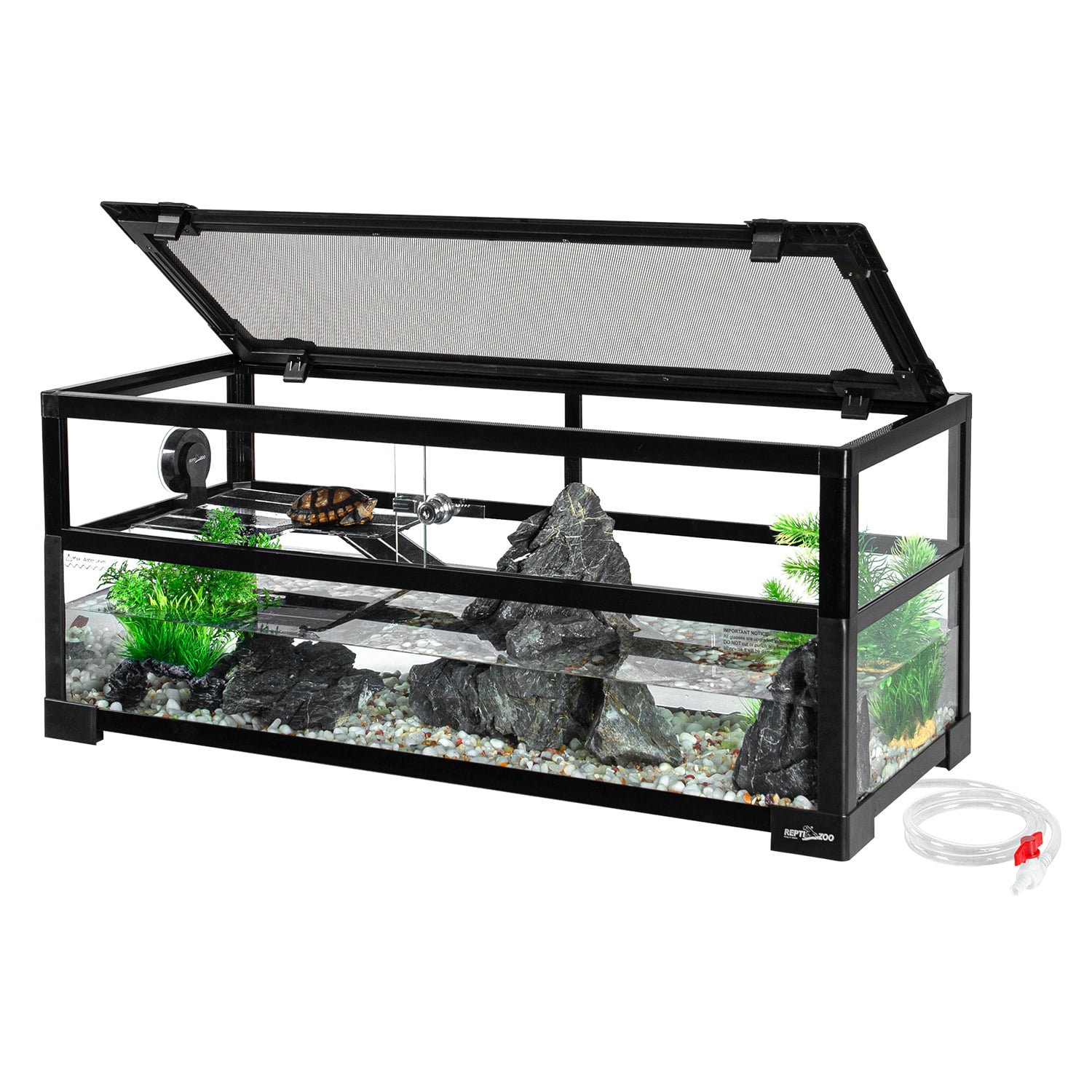 GUZZLO Turtle Tank Aquarium, 30"×12"×12" Water-Land Ecological Tortoise Tank