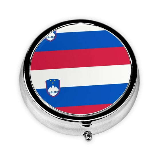 Flag Of Slovenia Round Pill Box Small Pill Case For Purse Pocket Medicine Organizer Travel Pillbox Portable Pill Container