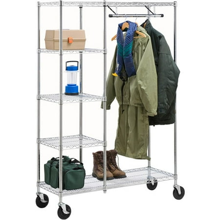 garment rolling rack honey duty chrome heavy shelves