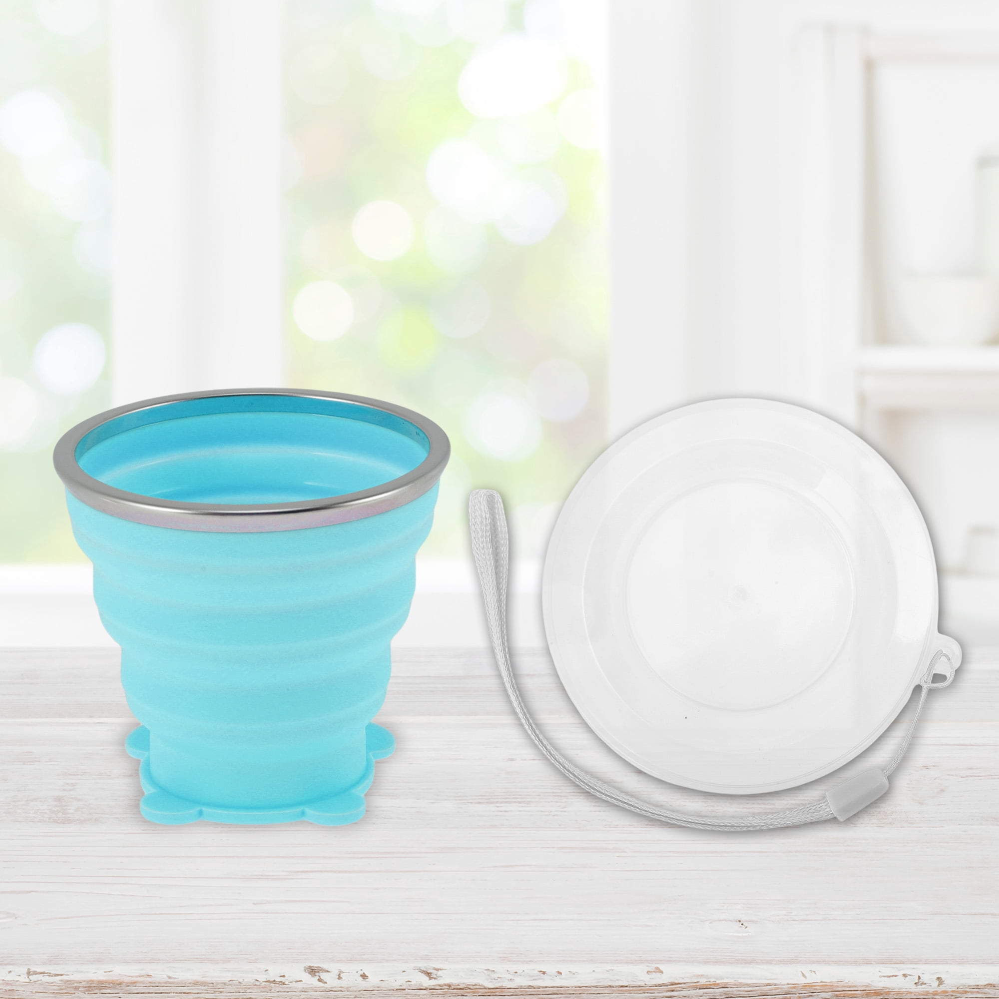 Unique Bargains Folding Cup Bears Design Collapsible Cups 1 Pc  Sky Blue 270ml