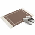 thumbnail image 4 of Pure Brown Bathroom Rug 2'x3', Simple Solid Color Low Profile Front Entryway Rug with Tassels, Woven Cotton Washable Kitchen Mat Carpet for Foyer Bedroom Back Door Decor, 4 of 9