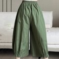 thumbnail image 4 of Olyvenn Palazzo Pants for Women Culottes Stretch High Waisted Wide Leg Palazzo Pant Baggy Casual Flowy Y2k Trousers with Pocket Army Green 10, 4 of 4