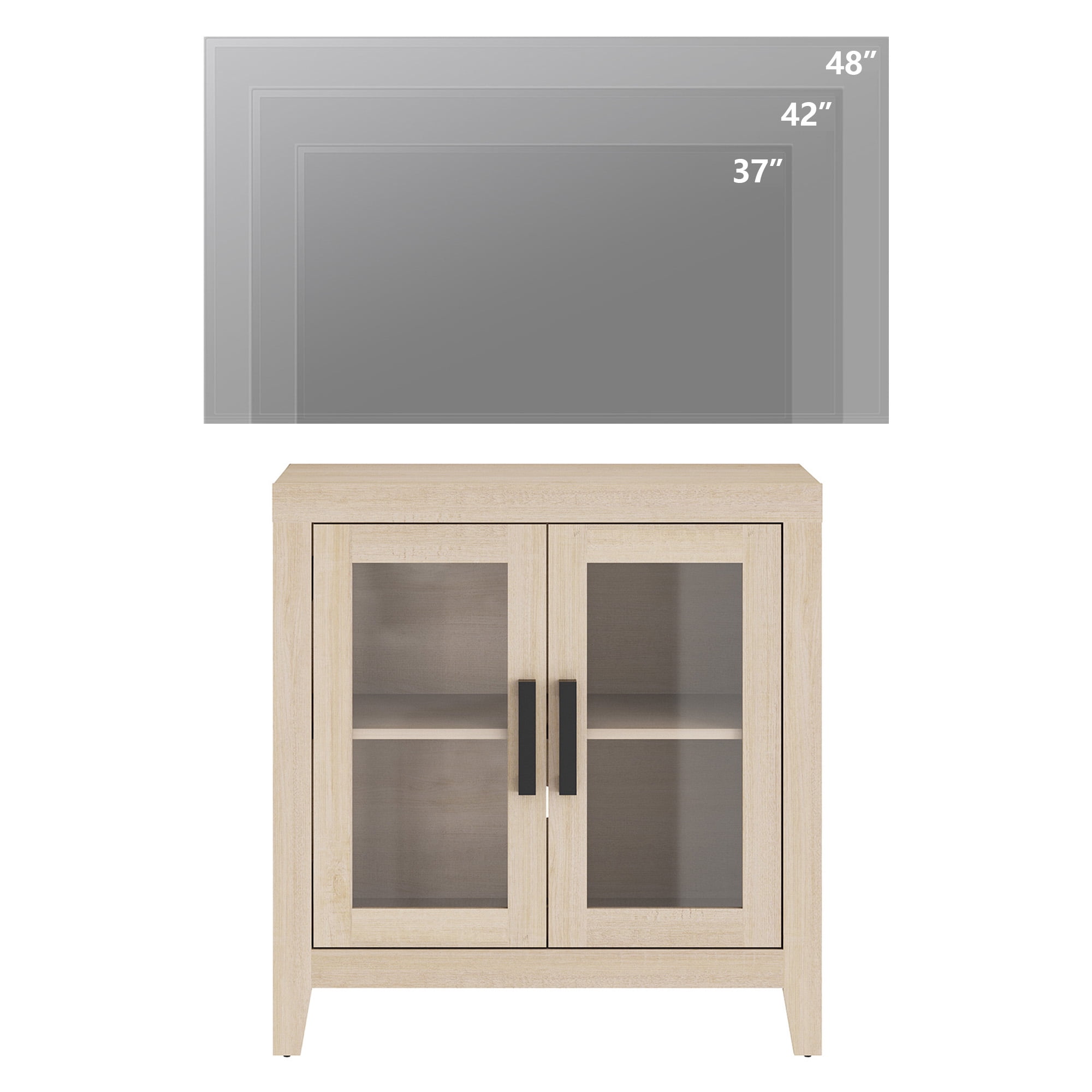 WAMPAT Modern Farmhouse TV Stand up to 40"TV, Entertainment Center with Tempered Glass Doors & Adjustable Shelves, Beige
