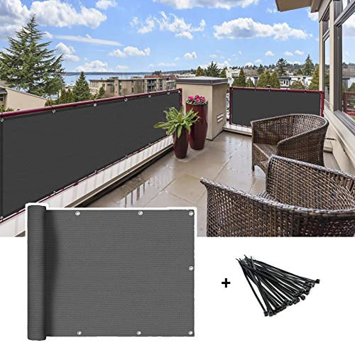 LOVE STORY 3' x 10' Grey Balcony Screen Privacy Fence Cover UV Protection Weather-Resistant 3 FT Height Heavy Duty for Deck Patio Backyard Shield 90% 