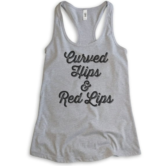 Curved Hips And Red Lips Tank Top, Ladies Racerback Tank Top, Sassy Lady Tank, Heather Gray, XX-Large