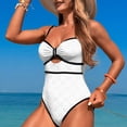 thumbnail image 3 of Women's Cut Out Colorblock One Piece Swimsuit Tie Back Swimwear Bathing Suit White S, 3 of 4