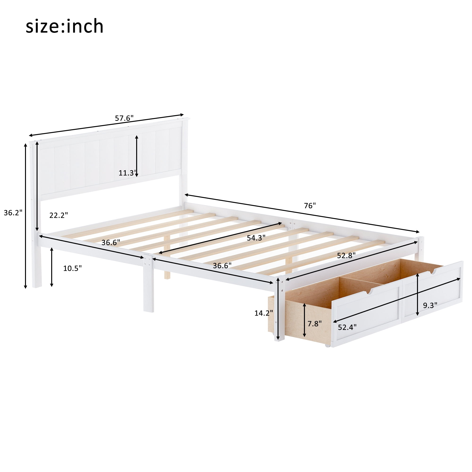 Bellemave Full Size Bed Frame with Storage Drawers, Full Wood Platform Bed with Headboard for Kids, Teens & Adults (White)