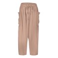 thumbnail image 4 of vigerkar Women's Summer Wide Leg Capri Pants Casual Loose FitcTrousers Drawstring Elastic Waist Pants Khaki, 3XL, 4 of 8