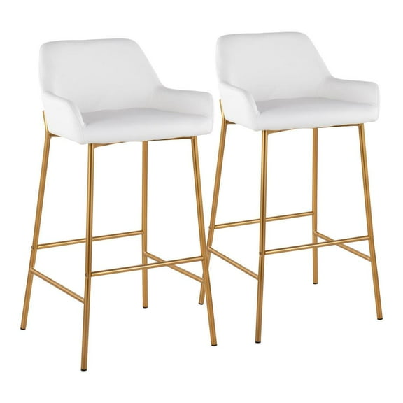 LumiSource Gold Metal, White PU Daniella Fixed-Height Bar Stool - Set of 2