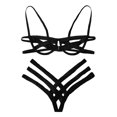 thumbnail image 3 of Conjunto de lencería con arnés Bondage para mujer, conjuntos de sujetador calado elástico, sujetador de jaula sin copas negro, Tanga, ropa interior íntima Sexy exótica, 3 of 5