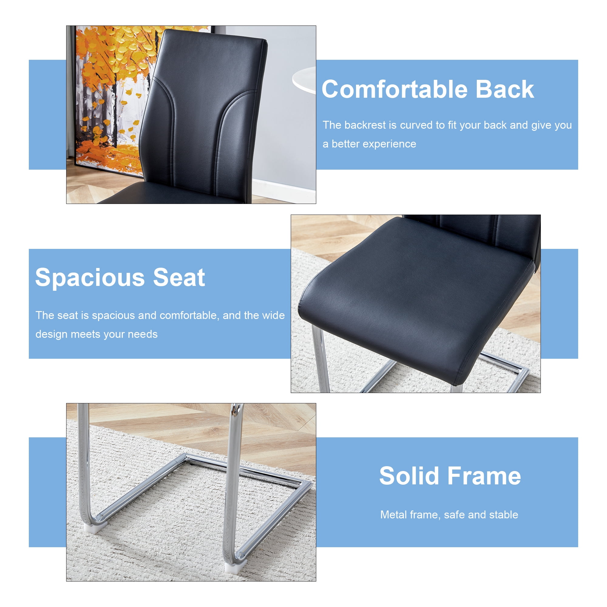 Black PU Dining Chairs Set of 4 with High Back and Sturdy Legs for Dining Room Kitchen Living Room