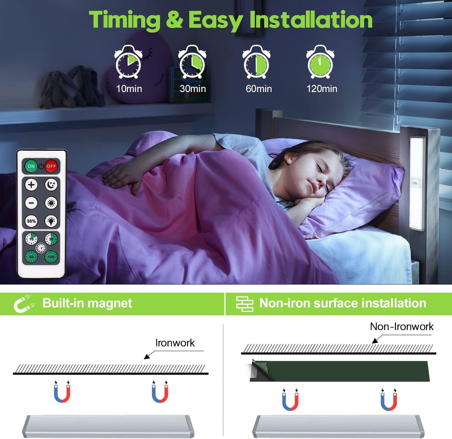 OGEDNAC 60 LED Under Cabinet Lighting Kit, USB-C Rechargeable Closet Light with Charging Station, Remote Control, Timer, Motion Sensor Wireless Kitchen Night Lights for Wardrobe, Cupboard, 3 Pcs
