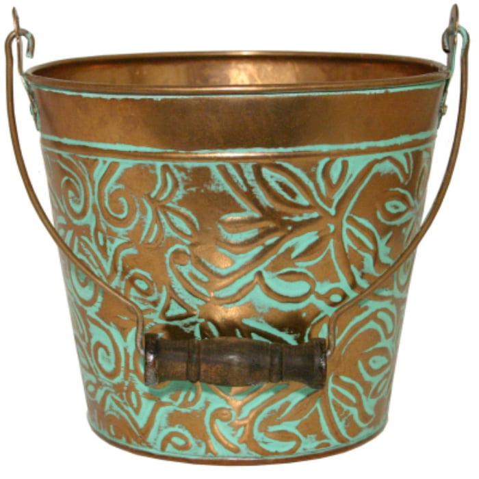 Robert Allen MPT01869 Floral Metal Planter with Handle, Vintage Copper