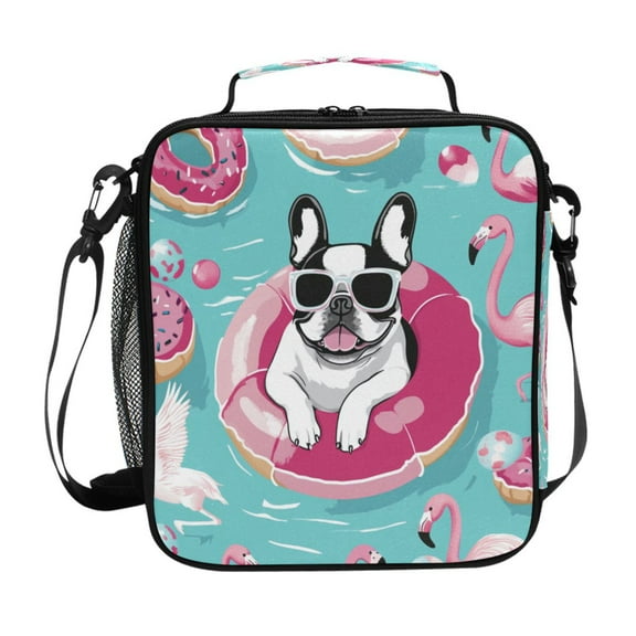 Insulated Square Lunch Bag 10.5" Leakproof Food Container Reusable Insulated Cooler Lunch Box for Work Picnic Black and White Dog