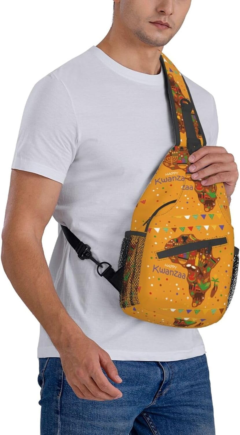 Happy Kwanzaa African Heritage Holiday Sling Bag Crossbody Hiking Travel Chest Bags Backpack Shoulder Daypack for Women Men