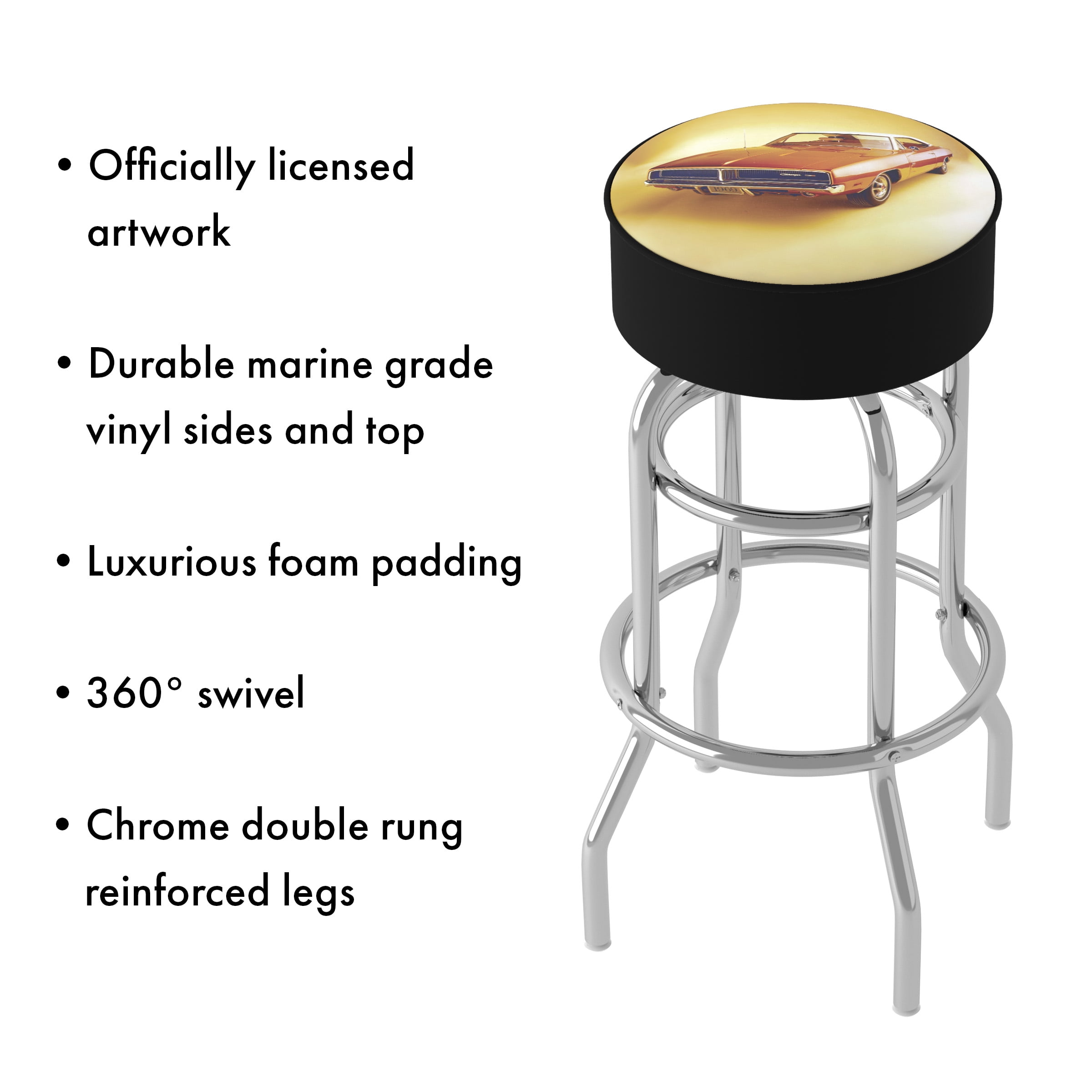 Trademark Gameroom Dodge 69 Charger Bar Stool with Padded Seat