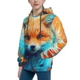 thumbnail image 2 of Fotbe Fiery Red Maple Leaf Fox Pattern Youth Pullover Hooded Sweatshirt, Boys Hoodie, Kangaroo Pocket Hoodie for Kids Girls -X-Large, 2 of 6