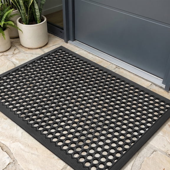 SIXHOME Outdoor Doormat Rubber Non-Slip Front Door Mat Waterproof Heavy Duty Doormat for Outside Low Profile Dirt Trapper Outdoor Mat Welcome Mat 17" x 30" Black