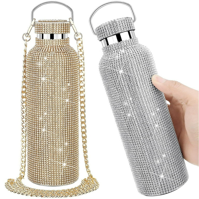 Diamond Water Bottle Bling Diamond Vacuum Flask Sparkling Glitter Thermos Bottles for Women Refillable High-end Insulated Bottle Stainless (17oz/500ml