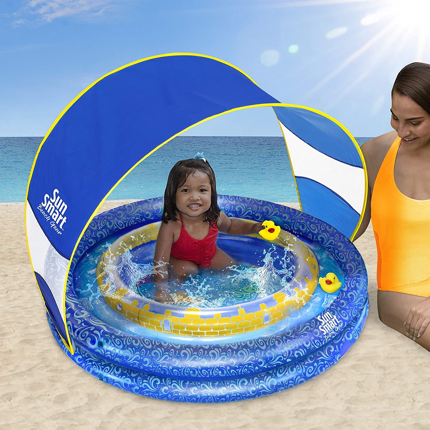 Aqua Leisure SunSmart Lazy River Kiddie Pool with 50 UPF Sun Shade, Blue