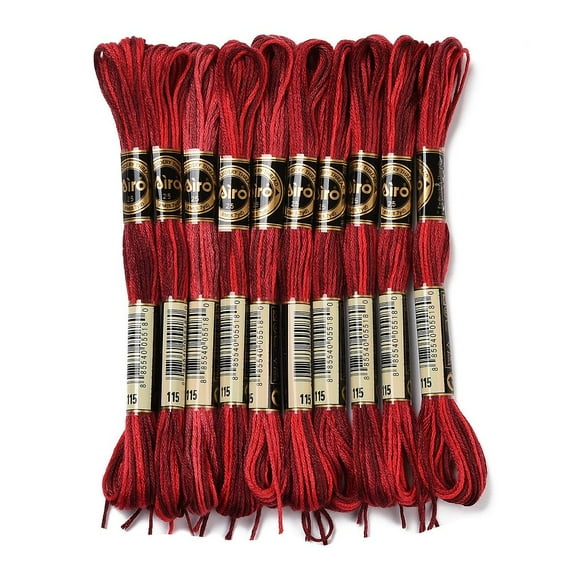 1Bag 10 Skeins 6-Ply Polyester Embroidery Floss Cross Stitch Threads Segment Dyed Dark Red 0.5mm 8.75 Yards(8m)/skein