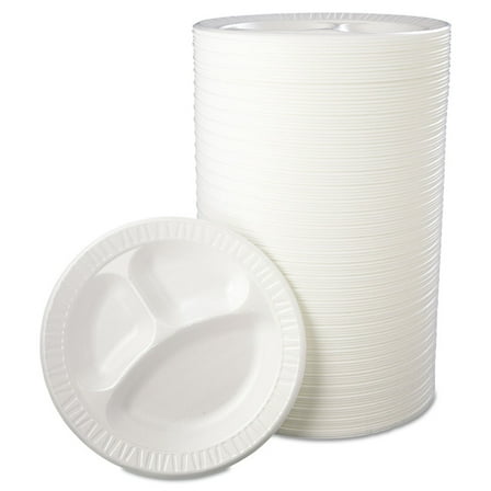 Dart 10CPWQR 10.25 in. Diameter 3 Compartment Quiet Class Laminated Foam Dinnerware Plates - White (500/Carton)