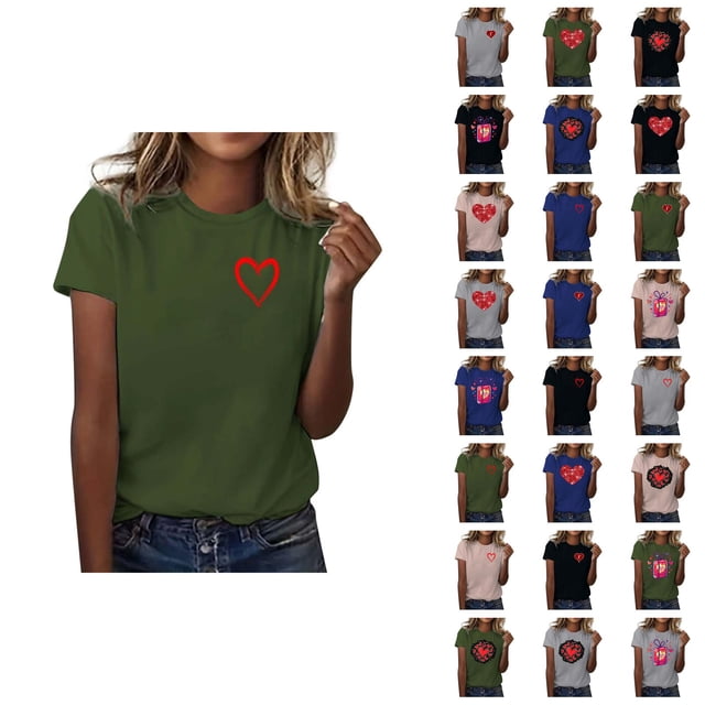 T-shirt Femme Saint-Valentin 2026 Manches Courtes Col Rond Graphique Cœur d'Amour