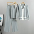thumbnail image 2 of Timegard Ensembles 3 Pcs pour Femmes Camisoles Tricotées à Col en V à Fermeture Éclair Cardigan à Manches Longues Chandail Pantalon à Jambes Larges avec Poches Ensembles, 2 of 4