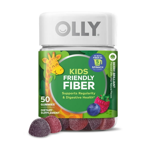 OLLY Kids Friendly Fiber Gummy Supplement, 3g Prebiotic Fiber FOS, Berry Flavored, 50ct