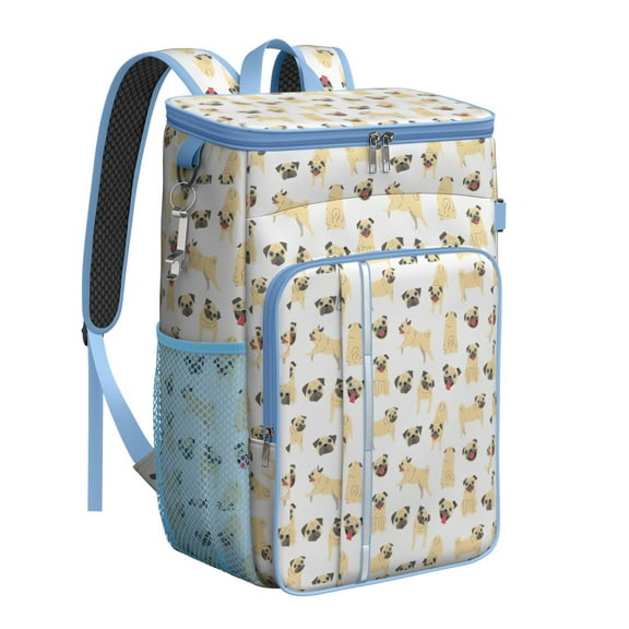 Travel Cooler Bag - Cute Cartoon Pug Camping Beer Cooler Backpack with Bottle Opener- Waterproof Insulated Picnic Backpacks - Cooler Bag for Beach