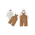 thumbnail image 2 of RUINIXCW Baby Girl Thanksgiving Outfits Ribbed Long Sleeve Romper Embroidered Corduroy Overall Pants and Bow Headband 3 Piece Fall Set, 2 of 8