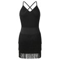thumbnail image 2 of IBTOM CASTLE Floral Rhinestone Fringe Tassel Latin Dance Dress for Girls 1920s Fapper Dress Kids V Neck Cross Back Ballroom Dance Outfit Black, 2 of 7