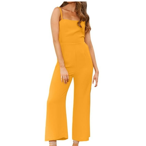 Maean Work Jumpsuit for Women Straight Wide Leg Spaghetti Strap Adjustable Back Zipper Long Pants Rompers