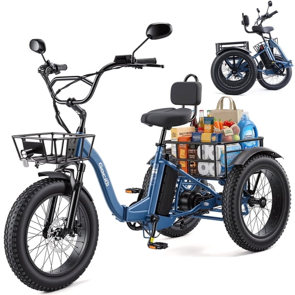 Gocio 20" x 4.0 Fat Tire Electric Tricycle for Adults,750W E-Trike With 48V/18AH Large-Capacity Battery UL2849 Certified,Max 15.5Mph 7-Speed Folding Electric Tricycle With Basket