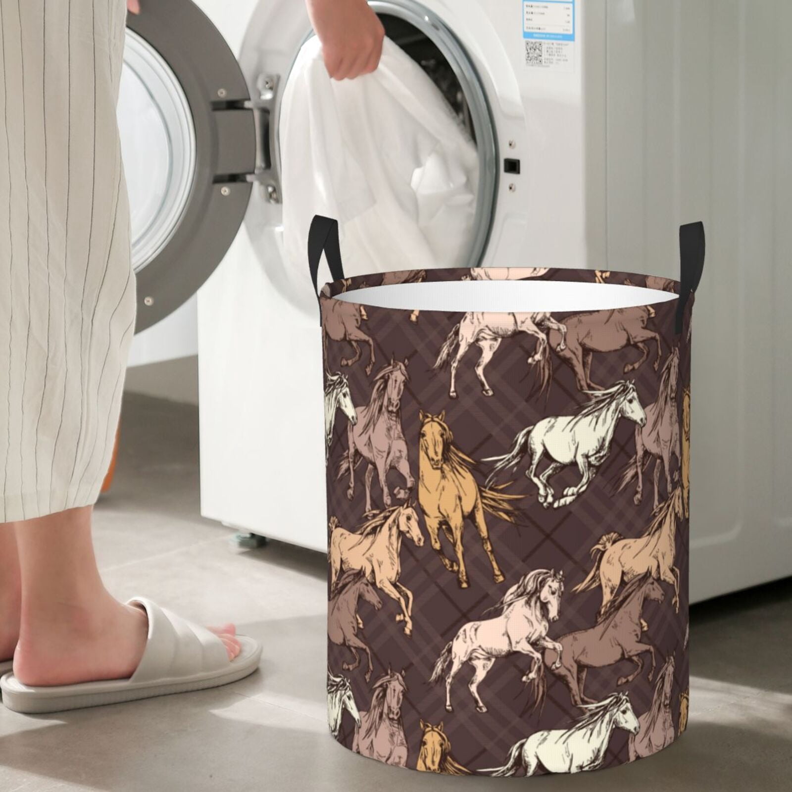 Large Laundry Basket with Handles - Extreme Sketch Cool Horse_D Kids Baby Dirty Clothes Laundry Hamper for Bedroom Aesthetic
