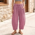 thumbnail image 2 of ibiyuan Women's Pants High Waist Wide Leg Cotton Palazzo Pants for Women Casual Womens Trousers Drawstring Lounge Pants Summer Beach Vacation Clothes, 2 of 6