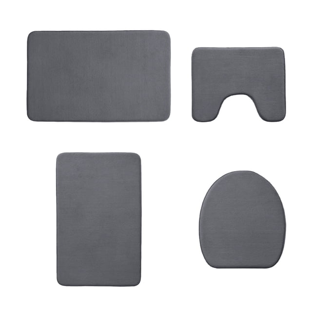 zanvin Bath Rugs for Bathroom, Memory Foam Bath Mat 4 Set Bathroom Rugs for 4 Pcs Toilet Mats Universal Soft Comfortable Water Absorption Non-Slip Thick Machine Washable Easier To Dry Dark