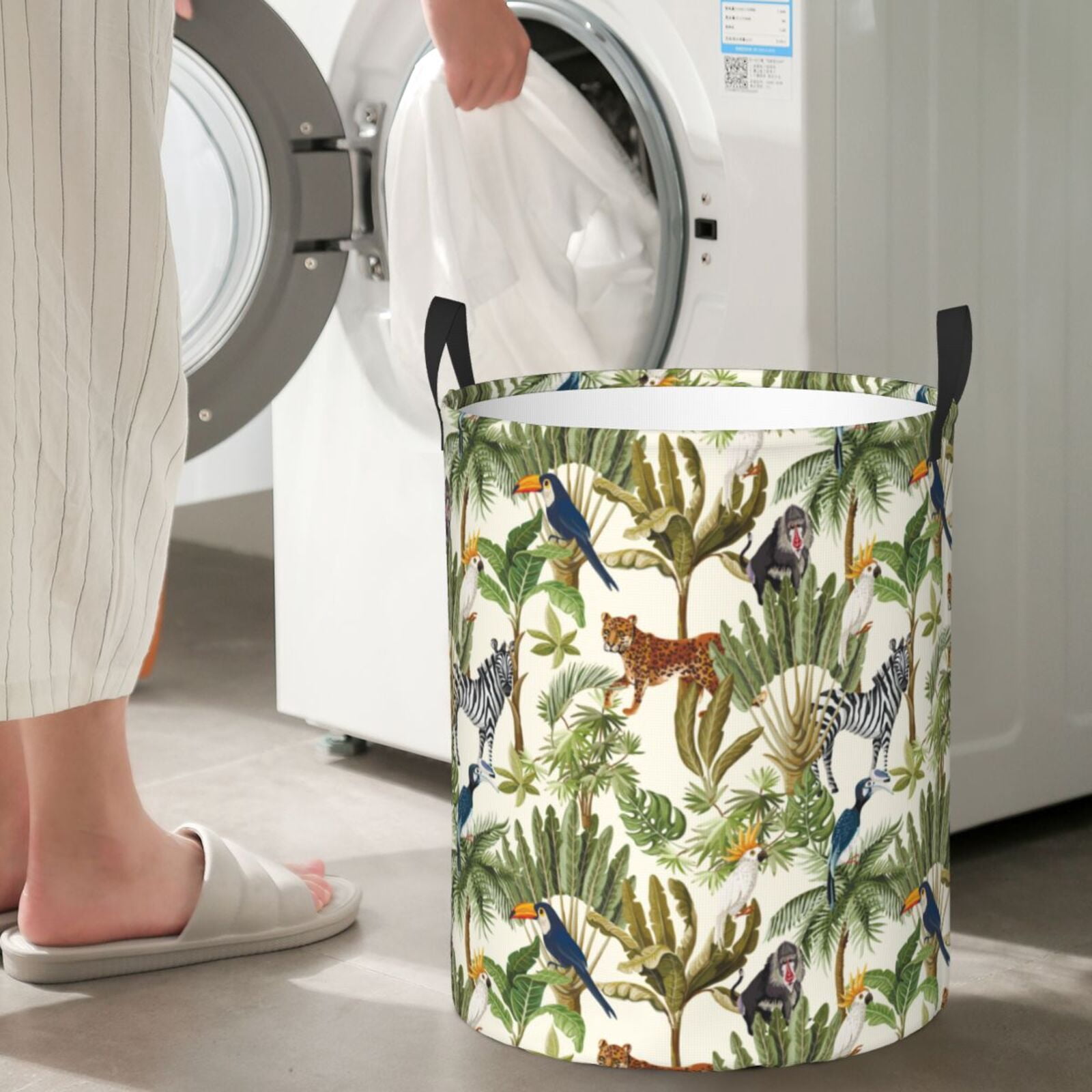 Large Laundry Basket with Handles - Jungle animals Kids Baby Dirty Clothes Laundry Hamper for Bedroom Aesthetic