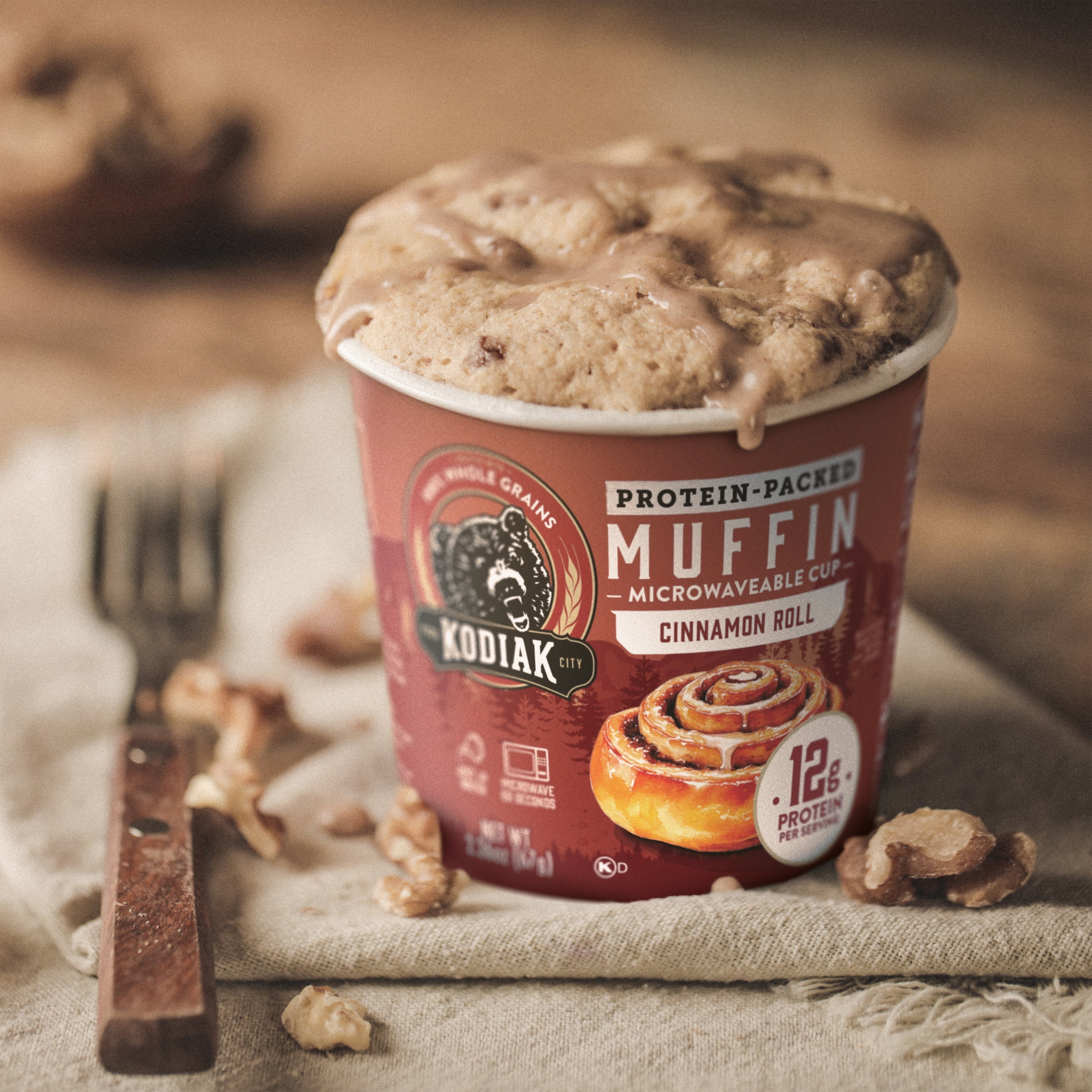 (3 pack) Kodiak Cakes Cinnamon Roll Muffin Cup, 12g of Protein per Serving, 2.36 oz