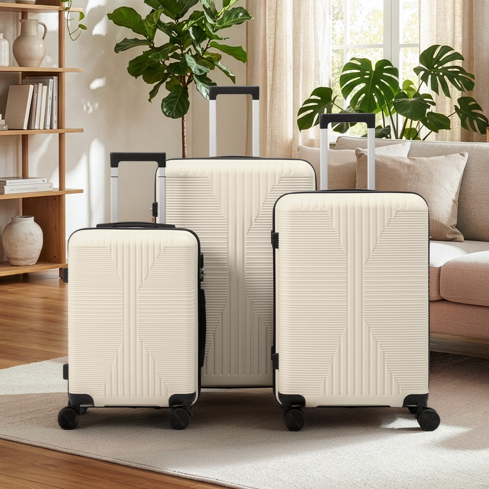 PP Trolley Case, 20in 24in 28in 3PCS Suitcase Set, Off White