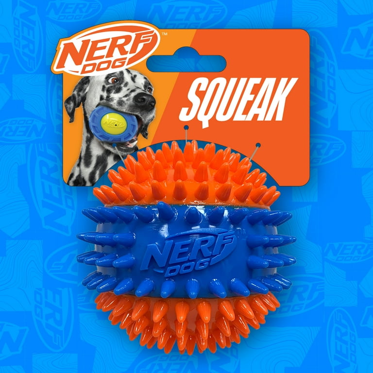Nerf Dog Squeaky Dental Spike Ball Dog Toy, Orange/Blue, 2.7 inch