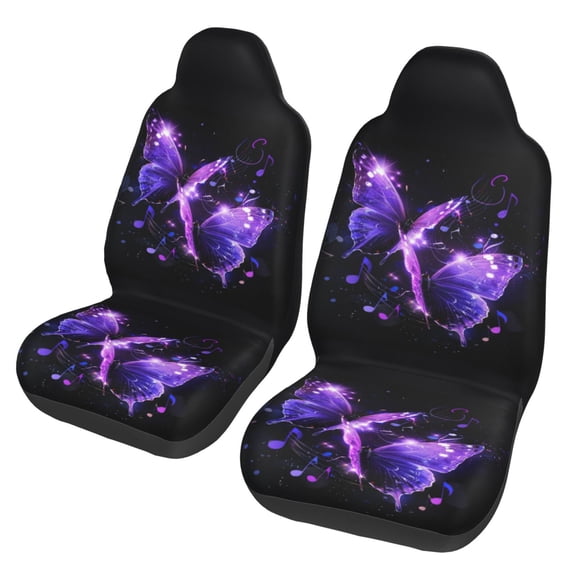 KAKALAD Purple Butterfly Musical Note Car Accessories Seat Covers Set Vehicle Seat Covers Universal Front Seats Protector 2 Pcs