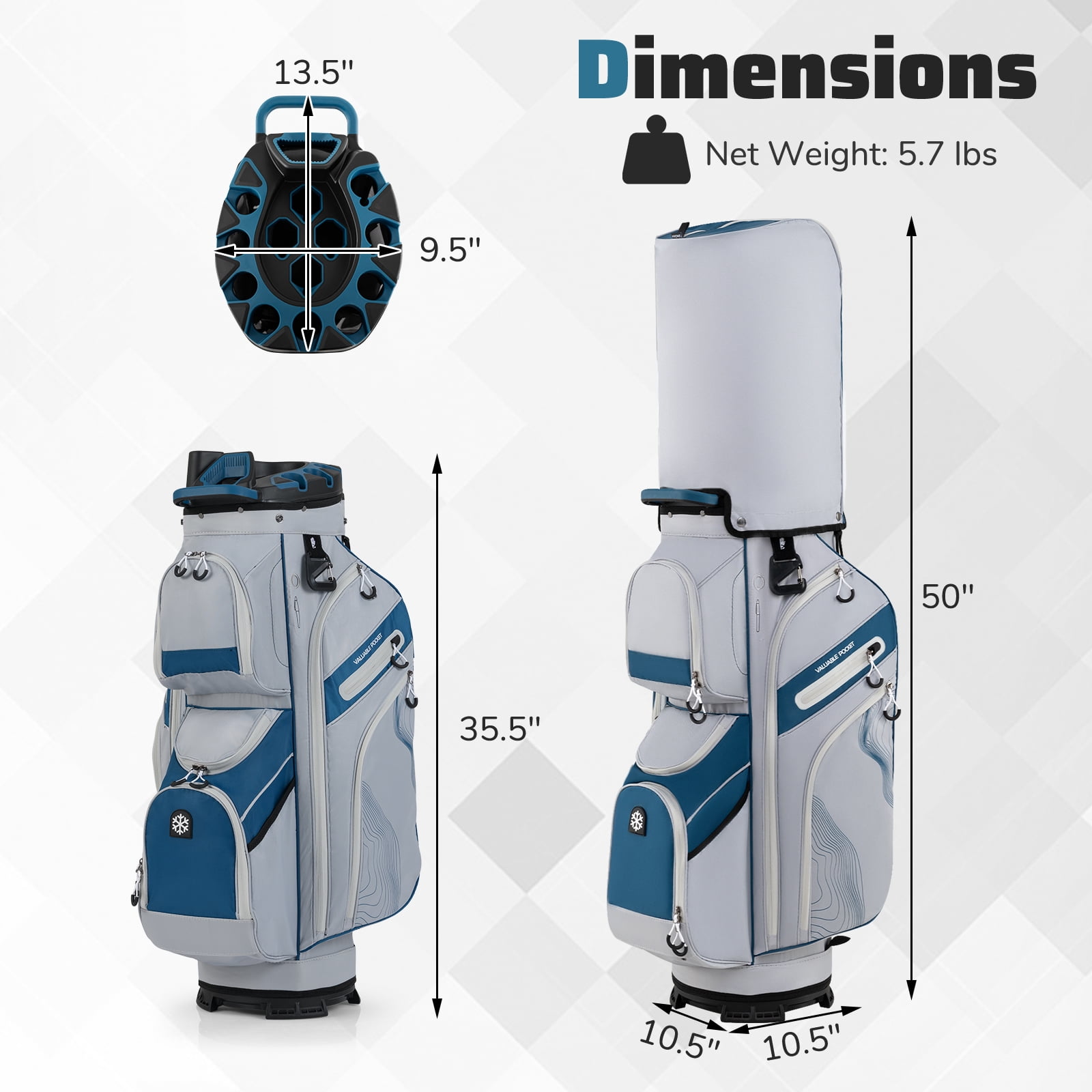 Gymax Golf Cart Bag Molded Lock Top Golf Bag w/14-Way Full Length Dividers 11 Pockets Navy