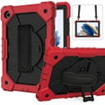 thumbnail image 2 of Case for Samsung Galaxy Tab A8 10.5" 2022 SM-X200/X205/X207, Rugged Shockproof Case with Crossbody Strap & Pencil Holder [360° Rotating Hand Strap] & Stand, Case for Tab A8 2022, Red+Black, 2 of 7