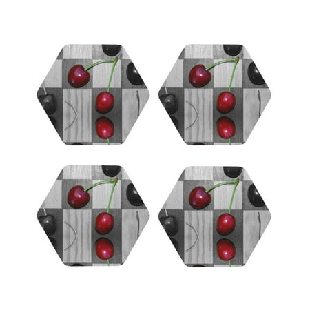 

Fuzoiu Cherries laid Print Leather Coasters Set Drink Coasters Set of 4 for Tabletop Protection Durable PVC Coasters Home Décor and Housewarming Gift-Hexagon