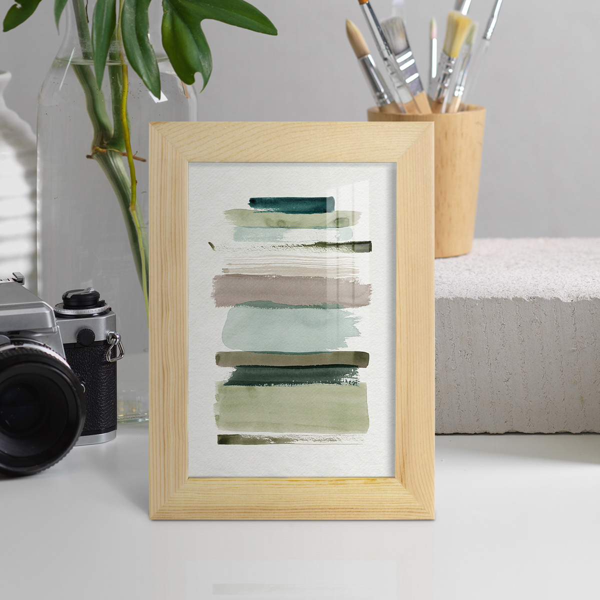 Grass Stains I - Framed Print w/glass - Natural Wood