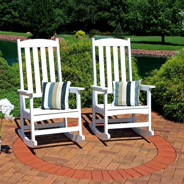 Sunnydaze All-Weather Rocking Chair Set of 2, Faux Wood Design, White