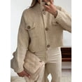 thumbnail image 6 of Womens Cropped Cardigan Sweaters Button Up Chunky Knit Long Sleeve Stand Collar Open Front Loose Jackets Apricot XL, 6 of 7